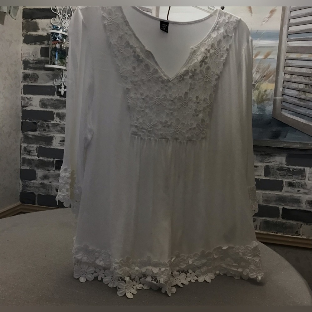 SHEIN White Lace Trim Blouse